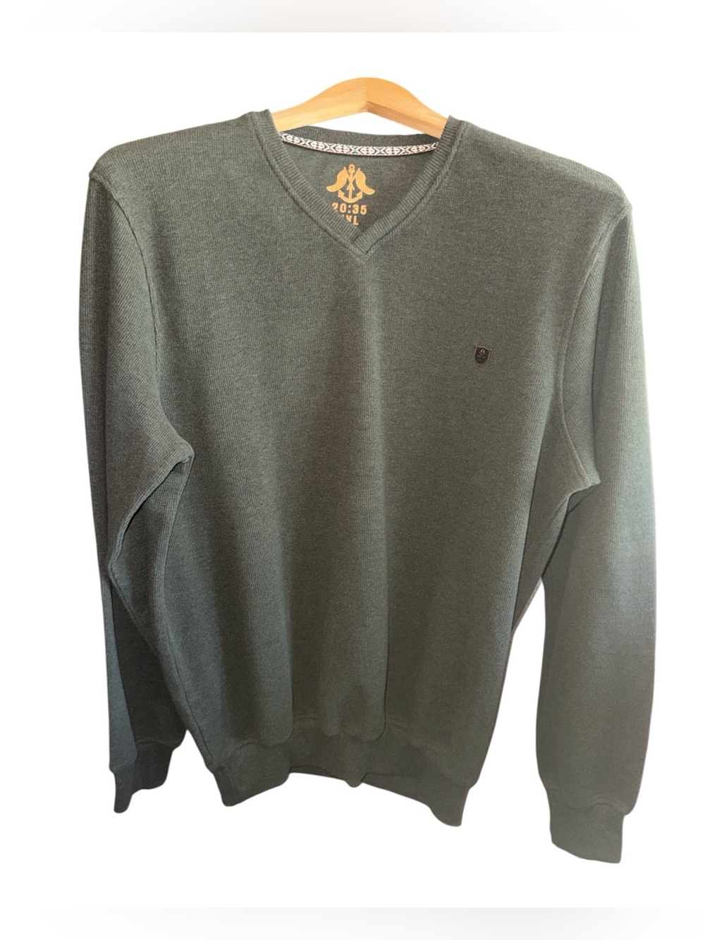 Classic V-Neck Men's Sweater - Olive Green Casual Preppy Minimalist Long Sleeve